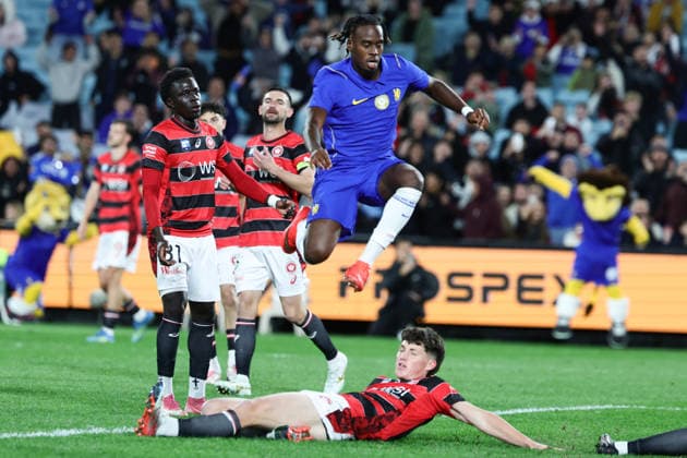 Jamie Gittens of Chelsea scores a goal during the match between Chelsea F.C. and Western Sydney Wanderers, Sydney Super Cup friendly at Accor Stadium, Sydney on 28 July 2026. Copyright: xPeterxDovganx 45290168