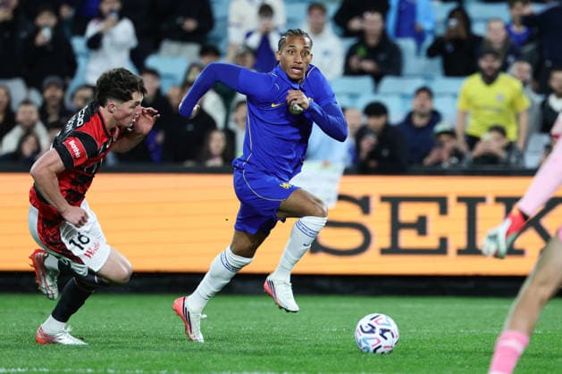 Jo‹o Pedro of Chelsea attacks on goal during the match between Chelsea F.C. and Western Sydney Wanderers, Sydney Super Cup friendly at Accor Stadium, Sydney on 28 July 2026. Copyright: xPeterxDovganx 45290166