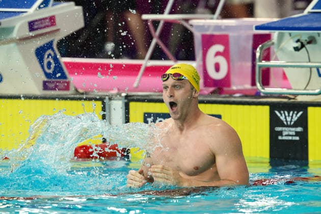 July 27, 2026, Glasgow, Scotland, Great Britain: SAM WILLIAMSON of Australia celebrates his win in the Swimming Men s 50m Breaststroke Final of the Commonwealth Games Glasgow 2026 at the Tollcross International Swimming Centre in Glasgow, Scotland. Commowealth Games 2026: Swimming  - ZUMAc179 20260727_zep_c179_359 Copyright: xMickaelxChavetx