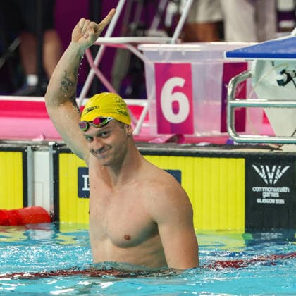 July 27, 2026, Glasgow, Scotland, Great Britain: SAM WILLIAMSON of Australia celebrates his win in the Swimming Men s 50m Breaststroke Final of the Commonwealth Games Glasgow 2026 at the Tollcross International Swimming Centre in Glasgow, Scotland. Commowealth Games 2026: Swimming  - ZUMAc179 20260727_zep_c179_362 Copyright: xMickaelxChavetx