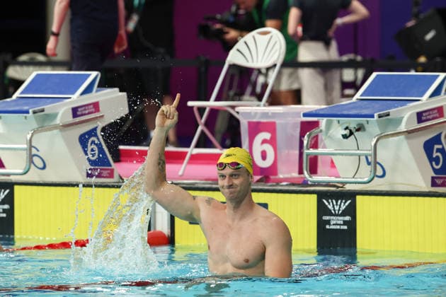 July 27, 2026, Glasgow, Scotland, Great Britain: SAM WILLIAMSON of Australia celebrates his win in the Swimming Men s 50m Breaststroke Final of the Commonwealth Games Glasgow 2026 at the Tollcross International Swimming Centre in Glasgow, Scotland. Glasgow Great Britain - ZUMAc179 20260727_zep_c179_364 Copyright: xMickaelxChavetx