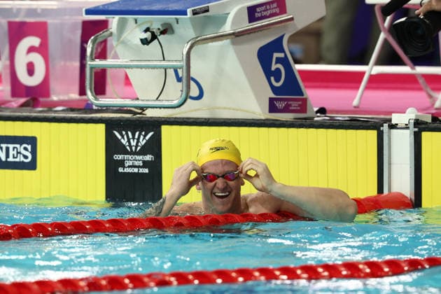 July 27, 2026, Glasgow, Scotland, Great Britain: SAM WILLIAMSON of Australia reacts to his win the Swimming Men s 50m Breaststroke Final of the Commonwealth Games Glasgow 2026 at the Tollcross International Swimming Centre in Glasgow, Scotland. Commowealth Games 2026: Swimming  - ZUMAc179 20260727_zep_c179_367 Copyright: xMickaelxChavetx
