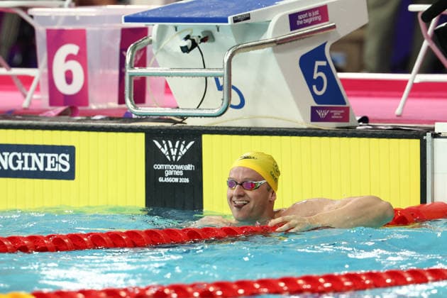 July 27, 2026, Glasgow, Scotland, Great Britain: SAM WILLIAMSON of Australia reacts to his win the Swimming Men s 50m Breaststroke Final of the Commonwealth Games Glasgow 2026 at the Tollcross International Swimming Centre in Glasgow, Scotland. Commowealth Games 2026: Swimming  - ZUMAc179 20260727_zep_c179_371 Copyright: xMickaelxChavetx