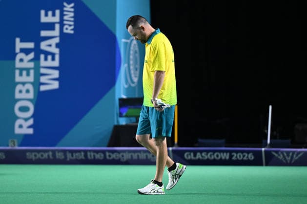 COM26 BOWLS, Aaron Wilson of Australia competes in his bronze medal lawn bowls match at the Glasgow 2026 Commonwealth Games at SEC Centre Hall 3 in Glasgow, Scotland, Tuesday, July 28, 2026. ( NO ARCHIVING, EDITORIAL USE ONLY Glasgow Scotland United Kingdom  Copyright: xDEANxLEWINSx 20260728137018499296
