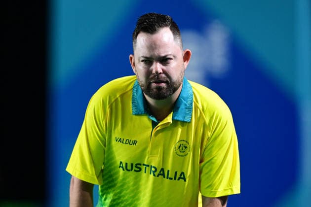 COM26 BOWLS, Aaron Wilson of Australia competes in his bronze medal lawn bowls match against Gary Kelly of Northern Ireland at the Glasgow 2026 Commonwealth Games at SEC Centre Hall 3 in Glasgow, Scotland, Tuesday, July 28, 2026. ( NO ARCHIVING, EDITORIAL USE ONLY Glasgow Scotland United Kingdom  Copyright: xDEANxLEWINSx 20260728199059877174