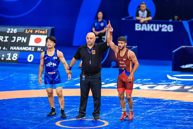 U17, U 17 Wrestling World Championships 60kg GR - Amirreza Saeid Tahmasbpourmarzouni (IRI) df. Hinata Hanamori (JPN) *** U17 Wrestling World Championships, 60 kg Greco-Roman: Amirreza Saeid Tahmasbpourmarzouni (IRI) defeated Hinata Hanamori (JPN) Copyright: xUnitedxWorldxWrestlingx xAmirrezx UWW-U17-WC-BAKU-2026