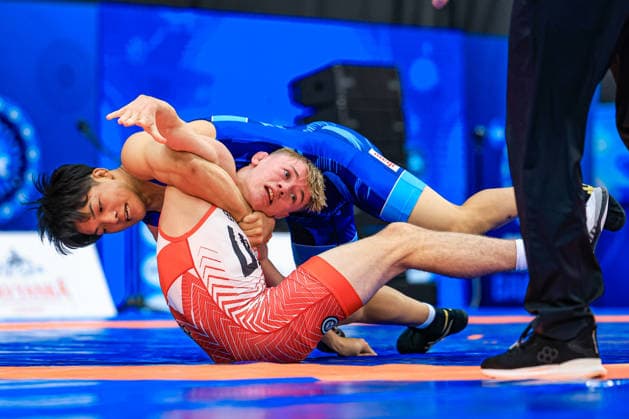 U17, U 17 Wrestling World Championships 60kg GR - Hinata Hanamori (JPN) df. Cooper Hennen Mathews (USA) *** U17 Wrestling World Championships, 60 kg Greco-Roman: Hinata Hanamori (JPN) defeated Cooper Hennen Mathews (USA) Copyright: xUnitedxWorldxWrestlingx xAmirrezx UWW-U17-WC-BAKU-2026