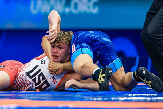 U17, U 17 Wrestling World Championships 60kg GR - Hinata Hanamori (JPN) df. Cooper Hennen Mathews (USA) *** U17 Wrestling World Championships, 60 kg Greco-Roman: Hinata Hanamori (JPN) defeated Cooper Hennen Mathews (USA) Copyright: xUnitedxWorldxWrestlingx xAmirrezx UWW-U17-WC-BAKU-2026