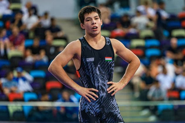 U17, U 17 Wrestling World Championships 60kg GR - Makhdi Barotov (TJK) *** U17 Wrestling World Championships, 60 kg Greco-Roman, Makhdi Barotov (TJK) Copyright: xUnitedxWorldxWrestlingx xAmirrezx UWW-U17-WC-BAKU-2026