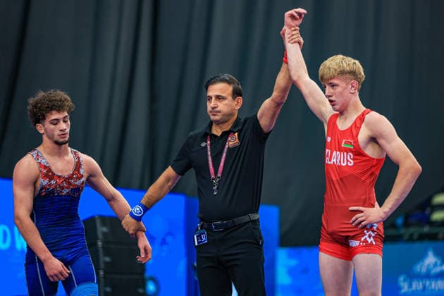U17, U 17 Wrestling World Championships 60kg GR - Raman Sharkou (BLR) df. Osman Ege Ozdemir (TUR) *** U17 Wrestling World Championships, 60 kg, Greco-Roman: Raman Sharkou (BLR) def. Osman Ege Ozdemir (TUR) Copyright: xUnitedxWorldxWrestlingx xAmirrezx UWW-U17-WC-BAKU-2026