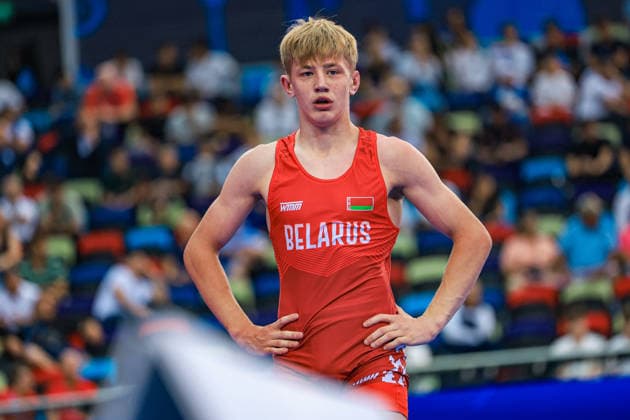 U17, U 17 Wrestling World Championships 60kg GR - Raman Sharkou (BLR) *** U17 Wrestling World Championships, 60 kg, Greco-Roman: Raman Sharkou (BLR) Copyright: xUnitedxWorldxWrestlingx xAmirrezx UWW-U17-WC-BAKU-2026