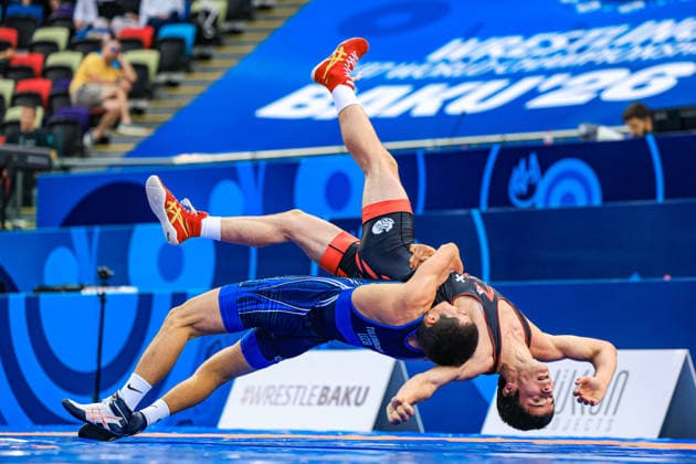 U17, U 17 Wrestling World Championships 60kg GR - Sadriddin Tulkinboev (UZB) df. Giorgi Chachua (GEO) *** U17 Wrestling World Championships, 60 kg Greco-Roman: Sadriddin Tulkinboev (UZB) def. Giorgi Chachua (GEO) Copyright: xUnitedxWorldxWrestlingx xAmirrezx UWW-U17-WC-BAKU-2026