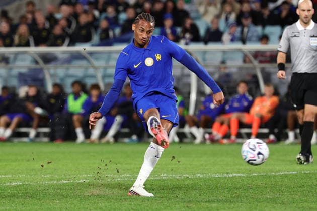 Jo‹o Pedro of Chelsea shoots during the match between Chelsea F.C. and Western Sydney Wanderers, Sydney Super Cup friendly at Accor Stadium, Sydney on 28 July 2026. Copyright: xPeterxDovganx 45290172