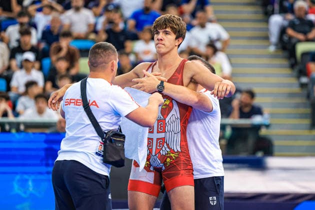 U17, U 17 Wrestling World Championships 92kg GR - Todor Aksentijevic (SRB) *** U17 Wrestling World Championships, 92 kg Greco-Roman: Todor Aksentijevic (SRB) Copyright: xUnitedxWorldxWrestlingx xAmirrezx UWW-U17-WC-BAKU-2026