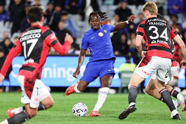 Jamie Gittens of Chelsea shoots during the match between Chelsea F.C. and Western Sydney Wanderers, Sydney Super Cup friendly at Accor Stadium, Sydney on 28 July 2026. Copyright: xPeterxDovganx 45290177