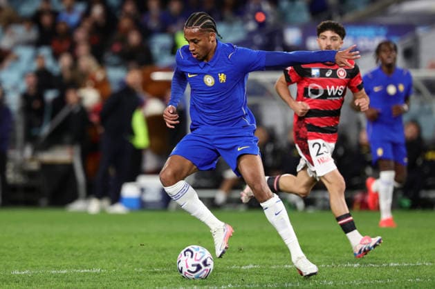 Jo‹o Pedro of Chelsea dribbles the ball during the match between Chelsea F.C. and Western Sydney Wanderers, Sydney Super Cup friendly at Accor Stadium, Sydney on 28 July 2026. Copyright: xPeterxDovganx 45290189