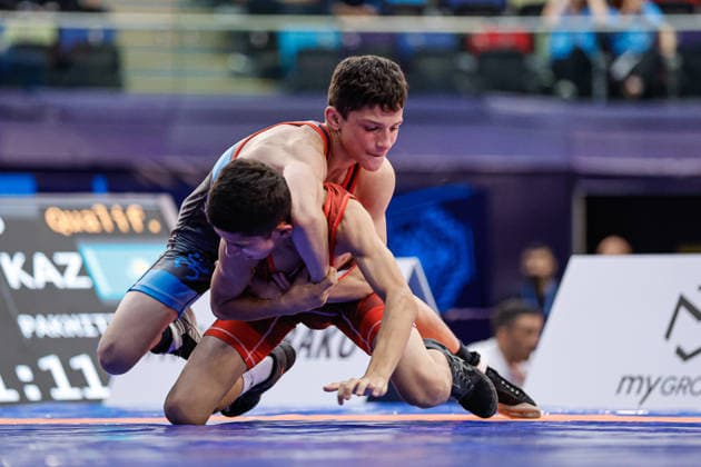U17, U 17 Wrestling World Championships 45kg GR - Afruzbek Ibragimov (UZB) df. Nelson Villafane Iii (PUR) *** U17 Wrestling World Championships, 45kg Greco-Roman: Afruzbek Ibragimov (UZB) def. Nelson Villafane III (PUR) Copyright: xKostadinxAndonovx UWW-U17-WC-BAKU-2026