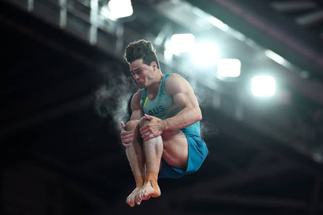 COM26 ARTISTIC GYMNASTICS, James Hardy of Australia competes in the Artistic Gymnastics Men™s Vault Final during the Glasgow 2026 Commonwealth Games at the Glasgow International Arena in Glasgow, Scotland, Tuesday, July 28, 2026. ( NO ARCHIVING, EDITORIAL USE ONLY Glasgow Scotland United Kingdom  Copyright: xLUKASxCOCHx 20260728189894668703