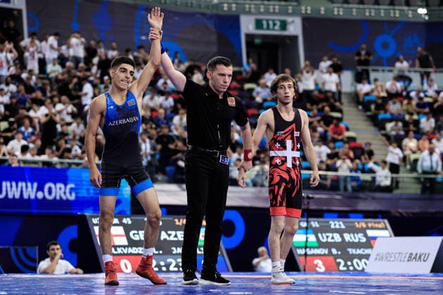 U17, U 17 Wrestling World Championships 45kg GR - Ali Javadli (AZE) df. Luka Bolkvadze (GEO) *** U17 Wrestling World Championships, 45 kg Greco-Roman: Ali Javadli (AZE) def. Luka Bolkvadze (GEO) Copyright: xKostadinxAndonovx UWW-U17-WC-BAKU-2026