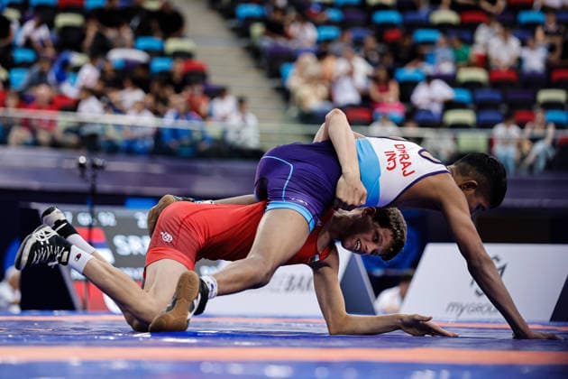 U17, U 17 Wrestling World Championships 51kg GR - Boris Krasimirov Krumov (BUL) df. Dhiraj Shashikant Daphale (IND) *** U17 Wrestling World Championships, 51 kg Greco-Roman: Boris Krasimirov Krumov (BUL) defeated Dhiraj Shashikant Daphale (IND) Copyright: xKostadinxAndonovx UWW-U17-WC-BAKU-2026