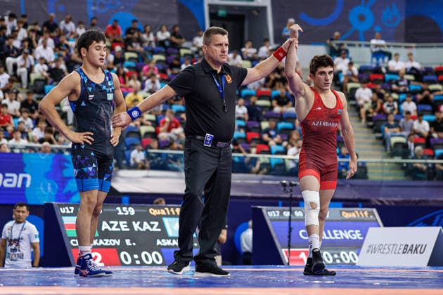 U17, U 17 Wrestling World Championships 60kg GR - Elmir Charkazov (AZE) df. Nurali Askar (KAZ) *** U17 Wrestling World Championships, 60 kg Greco-Roman: Elmir Charkazov (AZE) def. Nurali Askar (KAZ) Copyright: xKostadinxAndonovx UWW-U17-WC-BAKU-2026