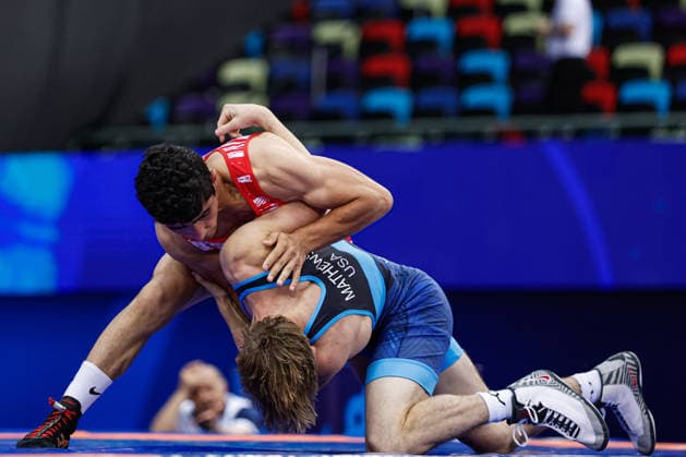U17, U 17 Wrestling World Championships 60kg GR - Cooper Hennen Mathews (USA) df. Artush Petrosyan (ARM) *** U17 Wrestling World Championships, 60 kg Greco-Roman: Cooper Hennen Mathews (USA) defeated Artush Petrosyan (ARM) Copyright: xKostadinxAndonovx UWW-U17-WC-BAKU-2026