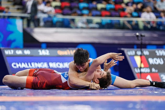 U17, U 17 Wrestling World Championships 60kg GR - Ulan Kubanychbekovich Dzhanaliev (KGZ) df. Sultan Kusht (FIN) *** U17 Wrestling World Championships, 60 kg Greco-Roman: Ulan Kubanychbekovich Dzhanaliev (KGZ) def. Sultan Kusht (FIN) Copyright: xKostadinxAndonovx UWW-U17-WC-BAKU-2026