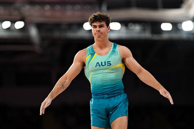 COM26 ARTISTIC GYMNASTICS, James Hardy of Australia competes in the Artistic Gymnastics Men™s Vault Final during the Glasgow 2026 Commonwealth Games at the Glasgow International Arena in Glasgow, Scotland, Tuesday, July 28, 2026. ( NO ARCHIVING, EDITORIAL USE ONLY Glasgow Scotland United Kingdom  Copyright: xLUKASxCOCHx 20260728199398835298