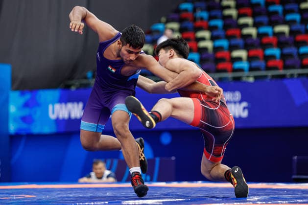 U17, U 17 Wrestling World Championships 71kg GR - Baiel Bakytbekovich Nuraliev (KGZ) df. Parnam Singh (IND) *** U17 Wrestling World Championships, 71 kg, Greco-Roman: Baiel Bakytbekovich Nuraliev (KZ) def. Parnam Singh (IND) Copyright: xKostadinxAndonovx UWW-U17-WC-BAKU-2026