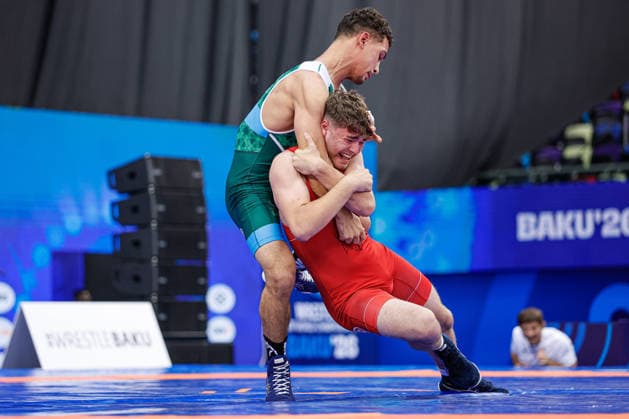 U17, U 17 Wrestling World Championships 71kg GR - Bogdan Talmaci (MDA) df. Houdaifa Boutarfaya (ALG) *** U17 Wrestling World Championships, 71 kg Greco-Roman: Bogdan Talmaci (MDA) def. Houdaifa Boutarfaya (ALG) Copyright: xKostadinxAndonovx UWW-U17-WC-BAKU-2026