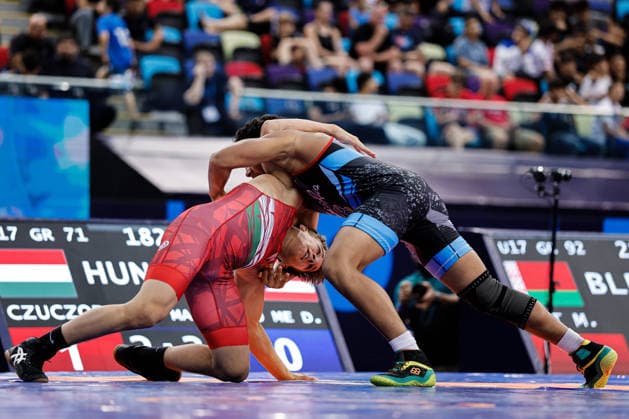 U17, U 17 Wrestling World Championships 71kg GR - Ervin Czuczor (HUN) df. David Maldonado Melendez (PUR) *** U17 Wrestling World Championships, 71 kg Greco-Roman: Ervin Czuczor (HUN) defeated David Maldonado Melendez (PUR) Copyright: xKostadinxAndonovx UWW-U17-WC-BAKU-2026