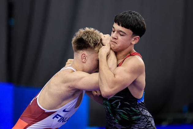 U17, U 17 Wrestling World Championships 71kg GR - Kristiyan Georgiev Krastev (BUL) df. Eeli Anton Ojala (FIN) *** U17 Wrestling World Championships, 71 kg, Greco-Roman: Kristiyan Georgiev Krastev (BUL) defeated Eeli Anton Ojala (FIN) Copyright: xKostadinxAndonovx UWW-U17-WC-BAKU-2026
