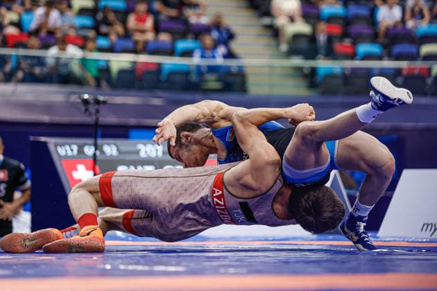 U17, U 17 Wrestling World Championships 71kg GR - Nadir Hasanov (AZE) df. Mahdi Azizboev (TJK) *** U17 Wrestling World Championships, 71 kg, Greco-Roman: Nadir Hasanov (AZE) def. Mahdi Azizboev (TJK) Copyright: xKostadinxAndonovx UWW-U17-WC-BAKU-2026
