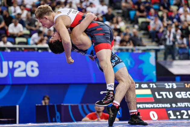U17, U 17 Wrestling World Championships 71kg GR - Nikoloz Kutubidze (GEO) df. Dmitrijus Petrovicevas (LTU) *** U17 Wrestling World Championships, 71 kg, Greco-Roman: Nikoloz Kutubidze (GEO) def. Dmitrijus Petrovicevas (LTU) Copyright: xKostadinxAndonovx UWW-U17-WC-BAKU-2026