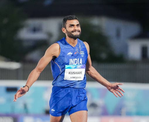 July 27, 2026, Glasgow, Scotland, United Kingdom: Glasgow, Scotland, United Kingdom. Sarvesh Kushare (India) celebrates after winning silver in the menÃ¢â‚¬â ¢s high jump during the Commonwealth Games 2026 at Scotstoun Stadium. Glasgow United Kingdom - ZUMAk197 20260727_zsp_k197_001 Copyright: xRanjithxKumarx