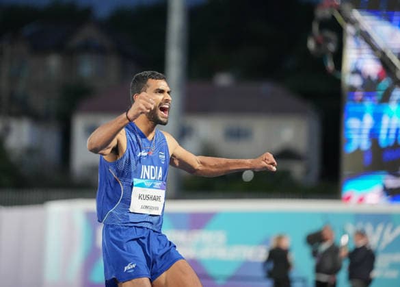 July 27, 2026, Glasgow, Scotland, United Kingdom: Glasgow, Scotland, United Kingdom. Sarvesh Kushare (India) celebrates after winning silver in the menÃ¢â‚¬â ¢s high jump during the Commonwealth Games 2026 at Scotstoun Stadium. Glasgow United Kingdom - ZUMAk197 20260727_zsp_k197_005 Copyright: xRanjithxKumarx