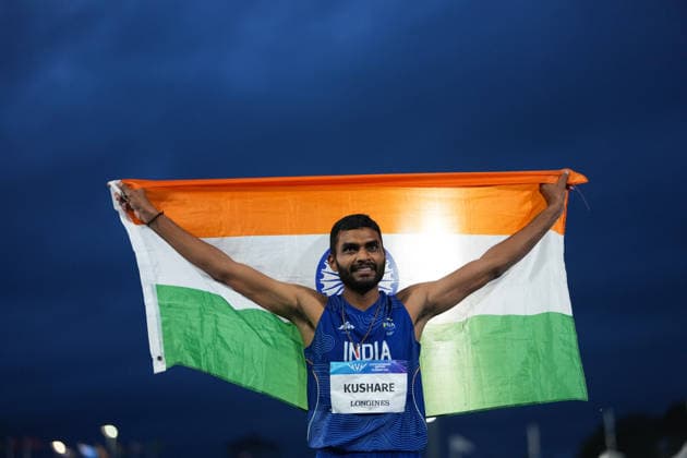 July 27, 2026, Glasgow, Scotland, United Kingdom: Glasgow, Scotland, United Kingdom. Sarvesh Kushare (India) celebrates after winning silver in the menÃ¢â‚¬â ¢s high jump during the Commonwealth Games 2026 at Scotstoun Stadium. Glasgow United Kingdom - ZUMAk197 20260727_zsp_k197_012 Copyright: xRanjithxKumarx