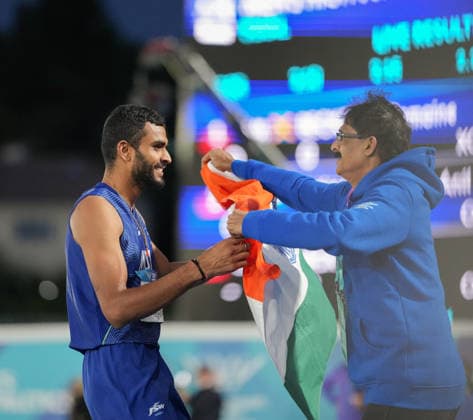 July 27, 2026, Glasgow, Scotland, United Kingdom: Glasgow, Scotland, United Kingdom. Sarvesh Kushare (India) celebrates after winning silver in the menÃ¢â‚¬â ¢s high jump during the Commonwealth Games 2026 at Scotstoun Stadium. Commonwealth Games Glasgow 2026  - ZUMAk197 20260727_zsp_k197_006 Copyright: xRanjithxKumarx