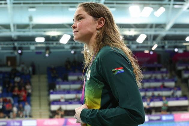 July 27, 2026, Glasgow, Scotland, Great Britain: ERIN GALLAGHER of South Africa poses with her bronze medal in the Swimming Women s 100m Butterfly Medal Ceremony of the Commonwealth Games Glasgow 2026 at the Tollcross International Swimming Centre in Glasgow, Scotland. Commowealth Games 2026: Swimming  - ZUMAc179 20260727_zep_c179_473 Copyright: xMickaelxChavetx