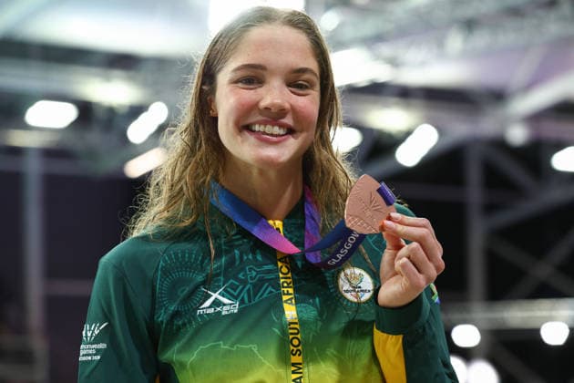 July 27, 2026, Glasgow, Scotland, Great Britain: ERIN GALLAGHER of South Africa poses with her bronze medal in the Swimming Women s 100m Butterfly Medal Ceremony of the Commonwealth Games Glasgow 2026 at the Tollcross International Swimming Centre in Glasgow, Scotland. Commowealth Games 2026: Swimming  - ZUMAc179 20260727_zep_c179_480 Copyright: xMickaelxChavetx