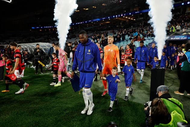 SOCCER CHELSEA WANDERERS, The teams head out during the Sydney Super Cup match between Chelsea FC and the Western Sydney Wanderers FC at Accor Stadium in Sydney, Tuesday, July 28, 2026. ( NO ARCHIVING, EDITORIAL USE ONLY SYDNEY NEW SOUTH WALES AUSTRALIA  Copyright: xMARKxEVANSx 20260728126431699501