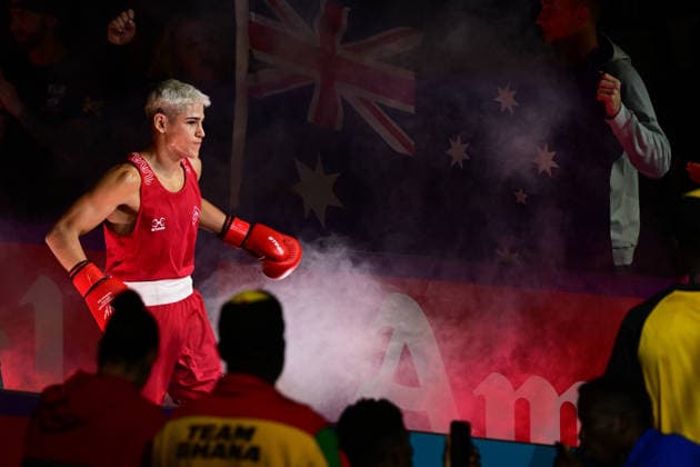 COM26 BOXING, Jye Dixon (red) of Australia arrives for his Quarter Final match against Md Rakib Hossain (blue) of Bangladesh during the Glasgow 2026 Commonwealth Games at SEC Centre in Glasgow, United Kingdom, Tuesday, July 28, 2026. ( NO ARCHIVING, EDITORIAL USE ONLY, AUSTRALIA ONLY Glasgow Scotland United Kingdom  Copyright: xDEANxLEWEINSx 20260728134557499470