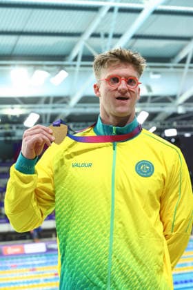 July 27, 2026, Glasgow, Scotland, Great Britain: SAM WILLIAMSON of Australia poses with the gold medal during the Swimming Men s 50m Breaststroke Medal Ceremony of the Commonwealth Games Glasgow 2026 at the Tollcross International Swimming Centre in Glasgow, Scotland. Commowealth Games 2026: Swimming  - ZUMAc179 20260727_zep_c179_515 Copyright: xMickaelxChavetx