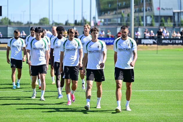 28.07.2026; Moenchengladbach; Fussball, Herren, Saison 2026 2027, Training Borussia Moenchengladbach v. re. Tim Kleindienst (Gladbach), Philipp Sander (Gladbach), Florian Neuhaus (Gladbach), Shuto Machino (Gladbach) DFL regulations prohibit any use of photographs as image sequences and or quasi-video. ista-Borussia-Park NRW Deutschland *** July 28, 2026, Mönchengladbach Soccer, Men s, 2026–2027 season, Borussia Mönchengladbach training: Tim Kleindienst (Gladbach), Philipp Sander (Gladbach), Florian Neuhaus (Gladbach), Shuto Machino (Gladbach). DFL regulations prohibit any use of photographs as image sequences and or quasi-video content at Borussia Park, North Rhine-Westphalia, Germany.