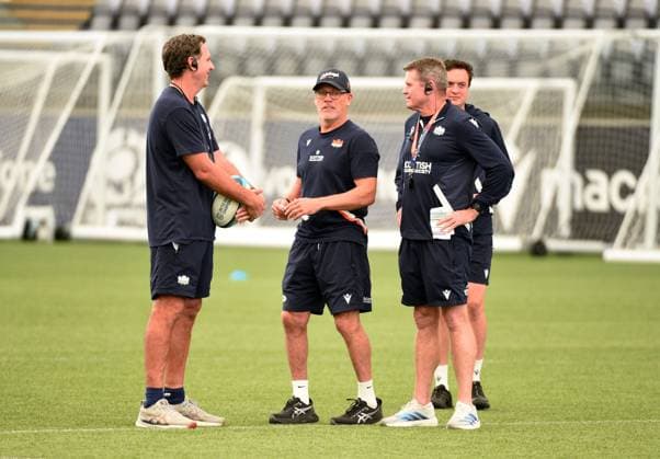 (L to R) Tim Sampson - Edinburgh Rugby attack coach, Brad Davis - Edinburgh Rugby Defence Coach and Sean Everitt - Edinburgh Rugby head coach. Edinburgh Rugby training, Oriam Sports complex, Edinburgh, Scotland, UK - 28 Jul 2026Edinburgh Oriam Sports complex Scotland United Kingdom  Copyright: xGibson Fotosport Shutterstockx 17020775i