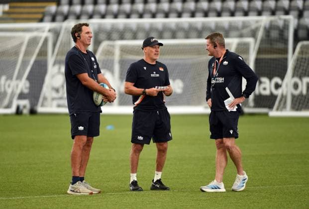 (L to R) Tim Sampson - Edinburgh Rugby attack coach, Brad Davis - Edinburgh Rugby Defence Coach and Sean Everitt - Edinburgh Rugby head coach. Edinburgh Rugby training, Oriam Sports complex, Edinburgh, Scotland, UK - 28 Jul 2026Edinburgh Oriam Sports complex Scotland United Kingdom  Copyright: xGibson Fotosport Shutterstockx 17020775q