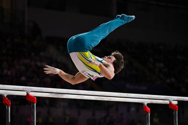 COM26 ARTISTIC GYMNASTICS, Jesse Moore of Australia competes in the Artistic Gymnastics Men™s Parallel Bars Final during the Glasgow 2026 Commonwealth Games at the Glasgow International Arena in Glasgow, Scotland, Tuesday, July 28, 2026. ( NO ARCHIVING, EDITORIAL USE ONLY Glasgow Scotland United Kingdom  Copyright: xLUKASxCOCHx 20260729122747766087