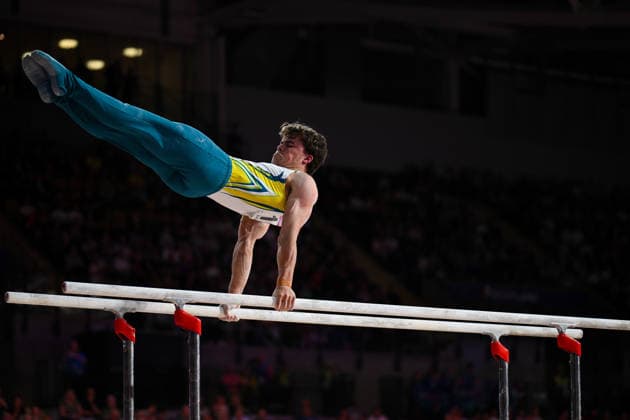 COM26 ARTISTIC GYMNASTICS, Jesse Moore of Australia competes in the Artistic Gymnastics Men™s Parallel Bars Final during the Glasgow 2026 Commonwealth Games at the Glasgow International Arena in Glasgow, Scotland, Tuesday, July 28, 2026. ( NO ARCHIVING, EDITORIAL USE ONLY Glasgow Scotland United Kingdom  Copyright: xLUKASxCOCHx 20260729190447549481