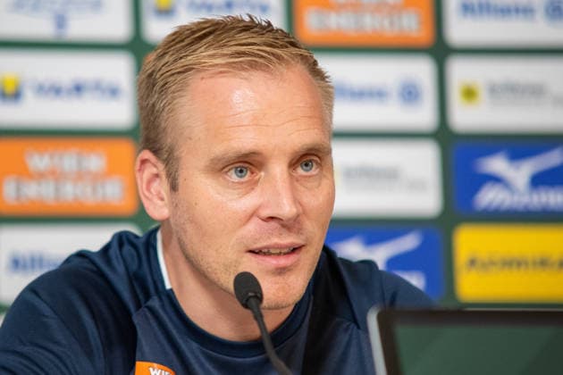SOCCER - UEFA ECL, Rapid vs Santa Coloma VIENNA,AUSTRIA,28.JUL.26 - SOCCER - UEFA Conference League, qualification, SK Rapid Wien vs FC Santa Coloma, preview, press conference, PK, Pressekonferenz Rapid. Image shows head coach Johannes Hoff Thorup (Rapid).  GEPAxpictures xGabrielxLopez