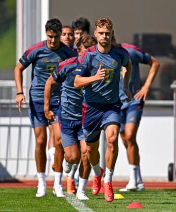 28.07.2026, Fussball Bundesliga 2026 2027, Trainingslager FC Bayern München in Rottach-Egern am Tegernsee (Bayern). Joshua Kimmich (FC Bayern München) spurtet *** July 28, 2026, 2026–2027 Bundesliga, FC Bayern Munich training camp in Rottach-Egern on Lake Tegernsee, Bavaria; Joshua Kimmich of FC Bayern Munich sprints